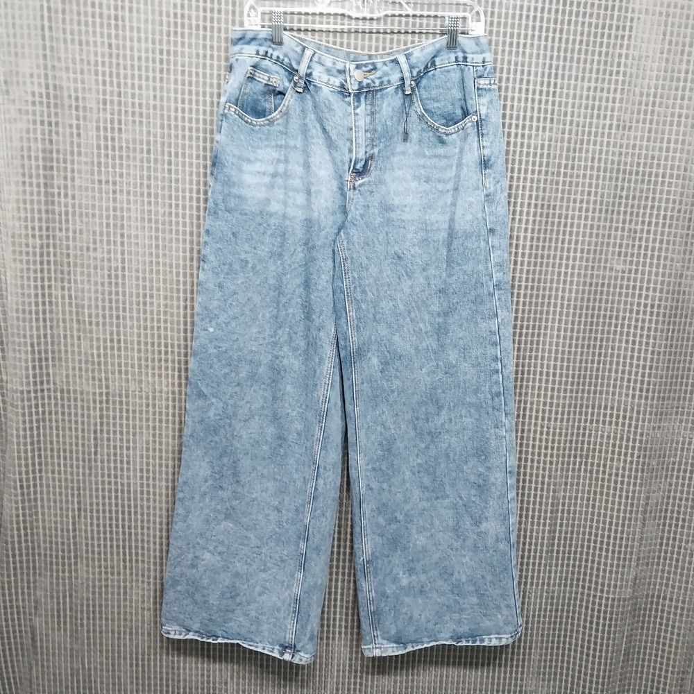Forever 21 Womens Jeans Wide Leg Acid Wash Baggy High Rise Size 30 Blue